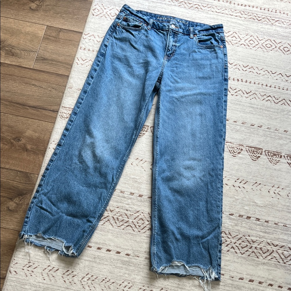 American Eagle Outfitters Distressed Blue Straight Leg Jeans